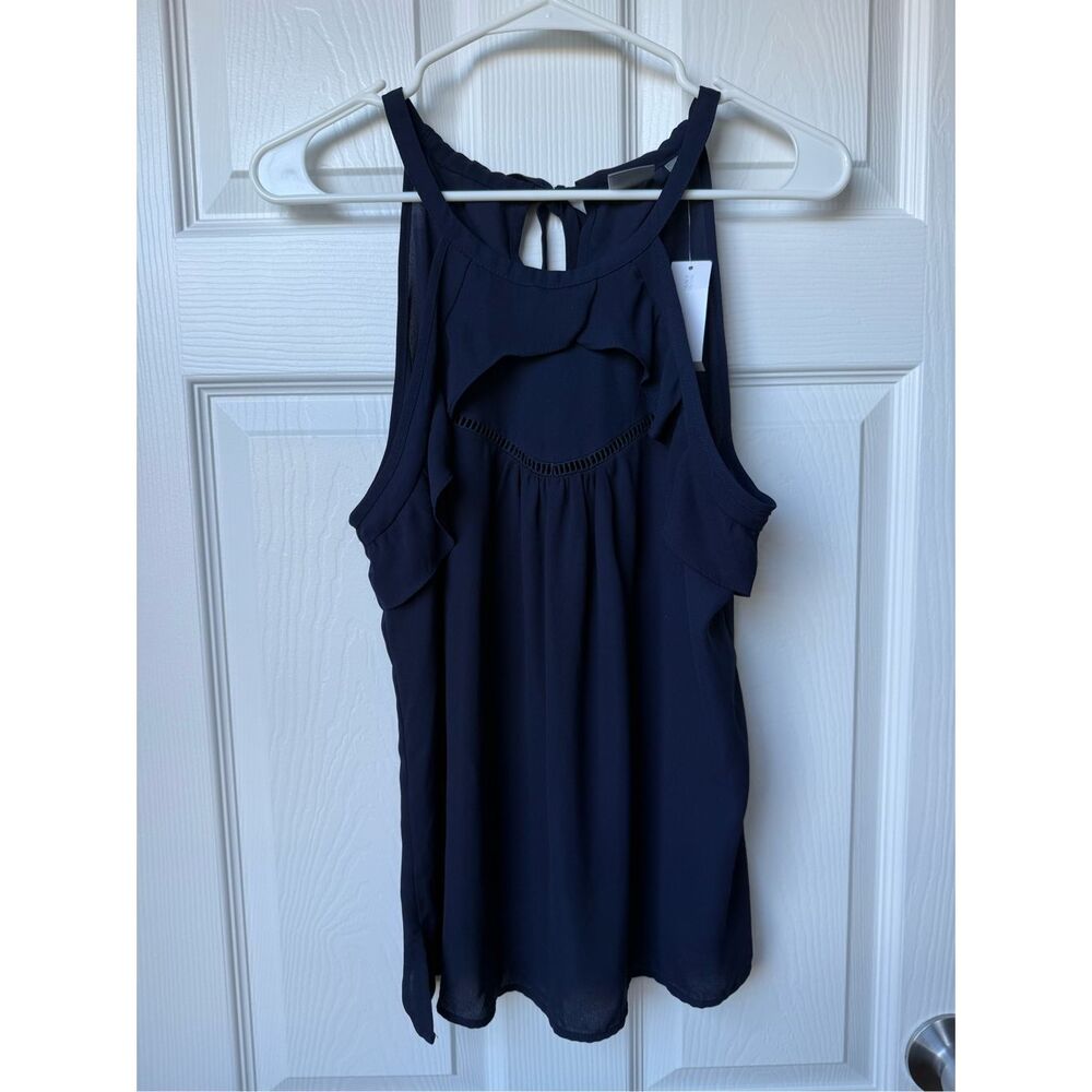 Soho Jeans Tank Top Small Women's Navy Blue High Neck Sheer Blouse NEW